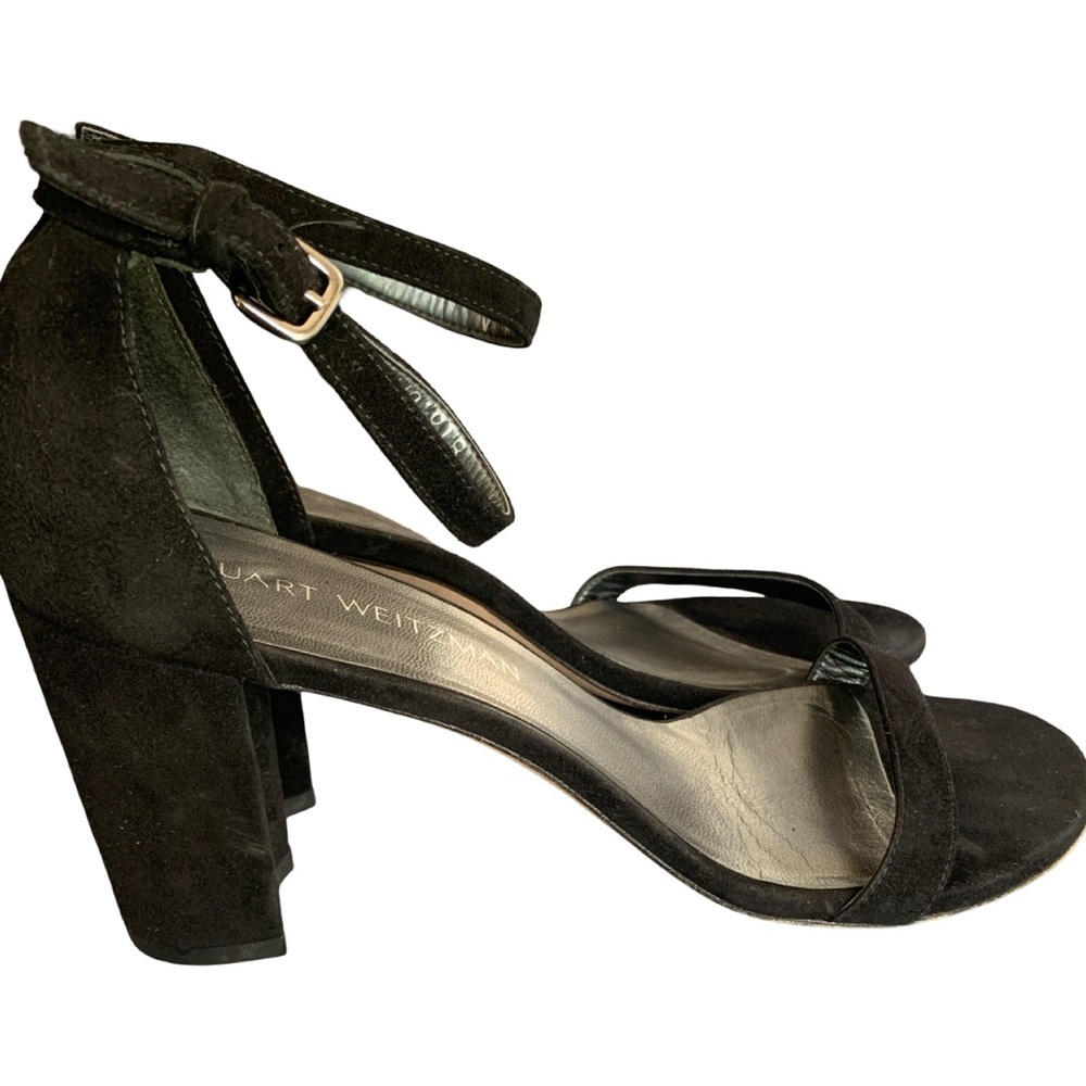 STUART WEITZMAN ‘NearlyNude’ Ankle Strap Black Suede Heels Women’s 9.5 M Party - Picture 2 of 8